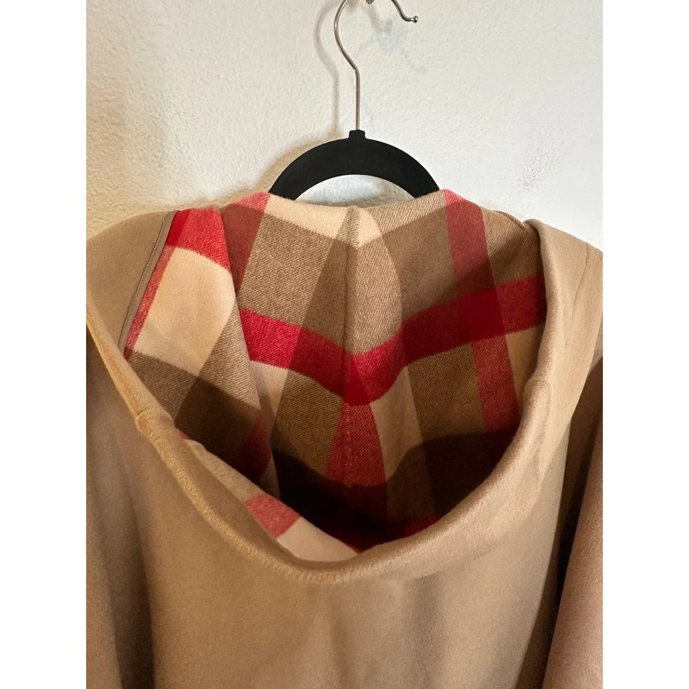 Weekend Max Mara Duffle Coat Size 4 Camel Brown Virgin Wool Hooded Plaid Toggle‎